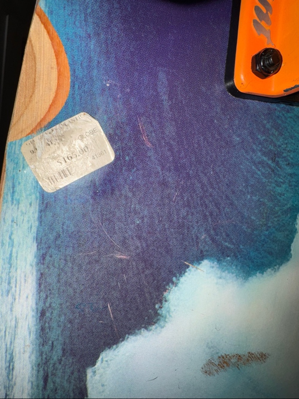 Globe Longboard with Blue Wave Deck and Orange Wheels - Picture 4 of 8